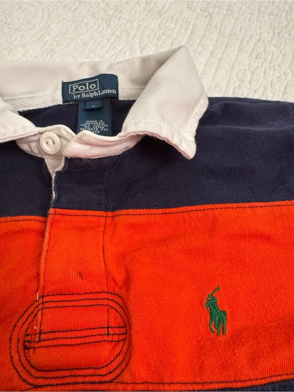 Ralph Lauren Polo Boys Rugby Shirt - Orange & Navy Stripes, Small